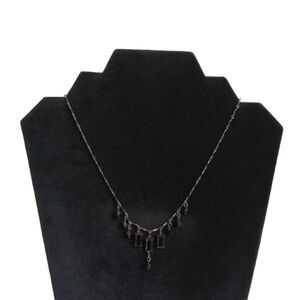 Black Rhinestones & Gunmetal Gray Bar Link Chain Lightweight Statement Necklace